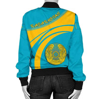 Kazakhstan Coat Of Arms Women Bomber Jacket Sticket RLT8 - Shopicos