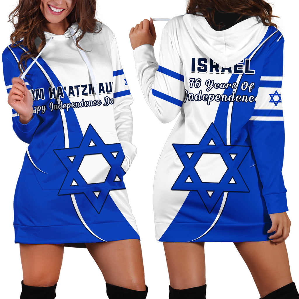 Israel Independence Day Hoodie Dress Yom Haatzmaut Curvel Style - Shopicos