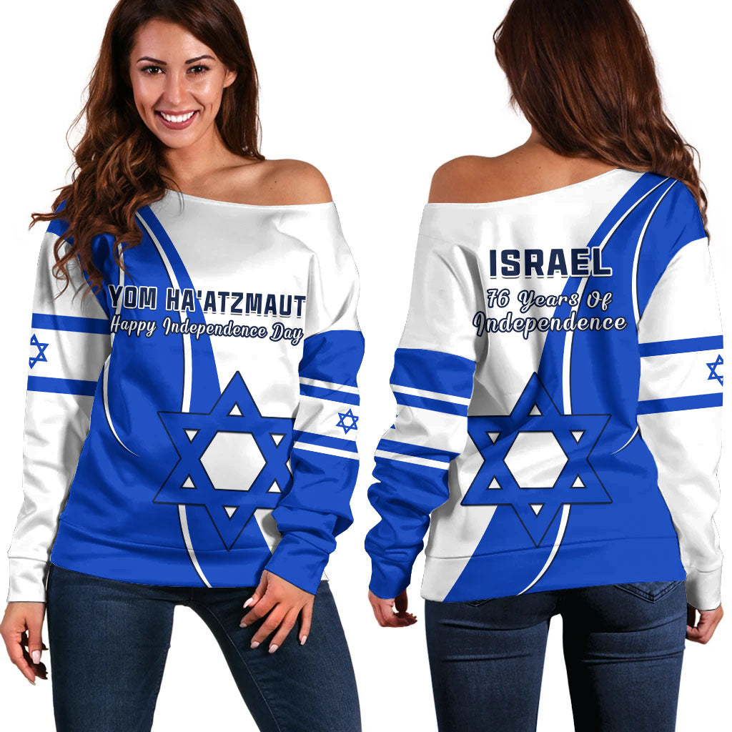 Israel Independence Day Off Shoulder Sweater Yom Haatzmaut Curvel Style - Shopicos
