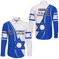 Israel Independence Day Long Sleeve Button Shirt Yom Haatzmaut Curvel Style - Shopicos