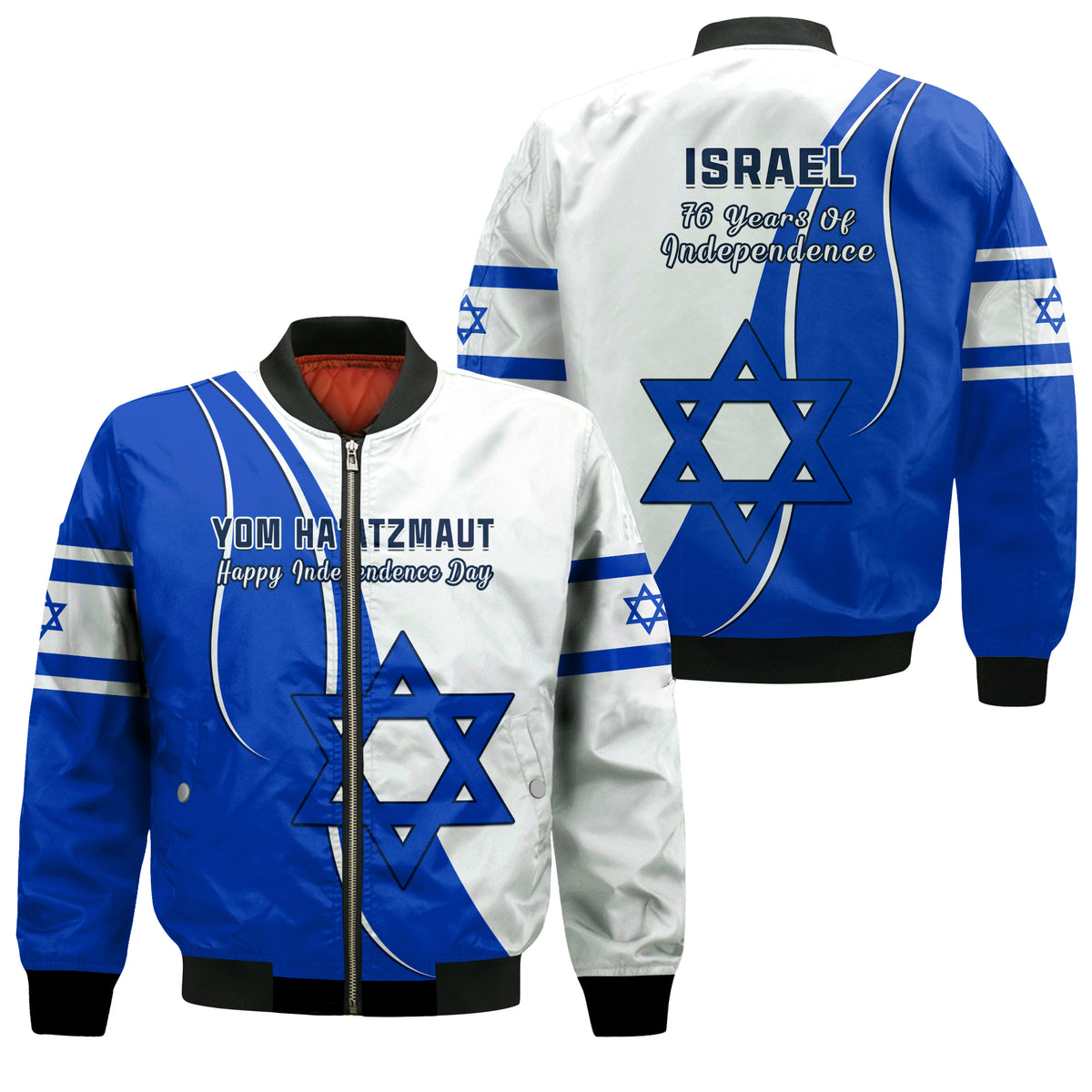 Israel Independence Day Bomber Jacket Yom Haatzmaut Curvel Style - Shopicos