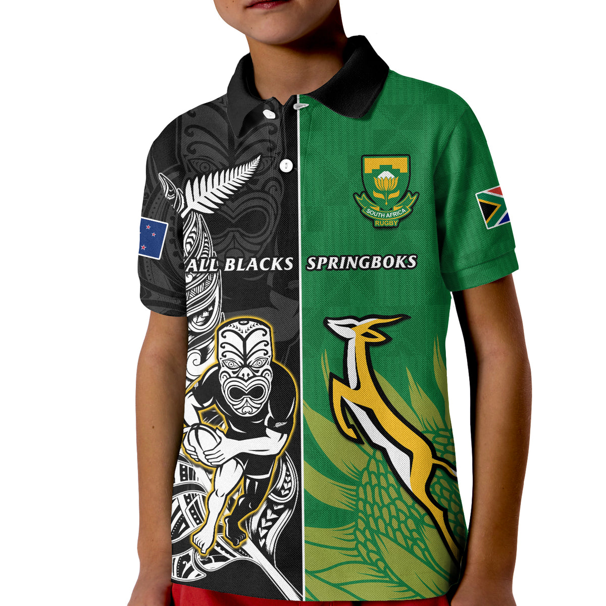 Custom New Zealand South Africa Rugby Polo Shirt All Black Maori Mix Springboks - Shopicos