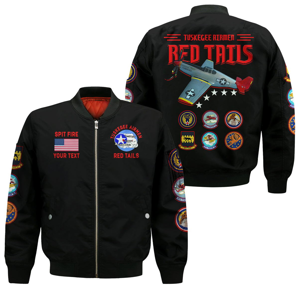 (Custom Personalised) Tuskegee Airmen Black, Brown Bomber Jacket US Military Red Tails Ver.01 LT13 - Shopicos