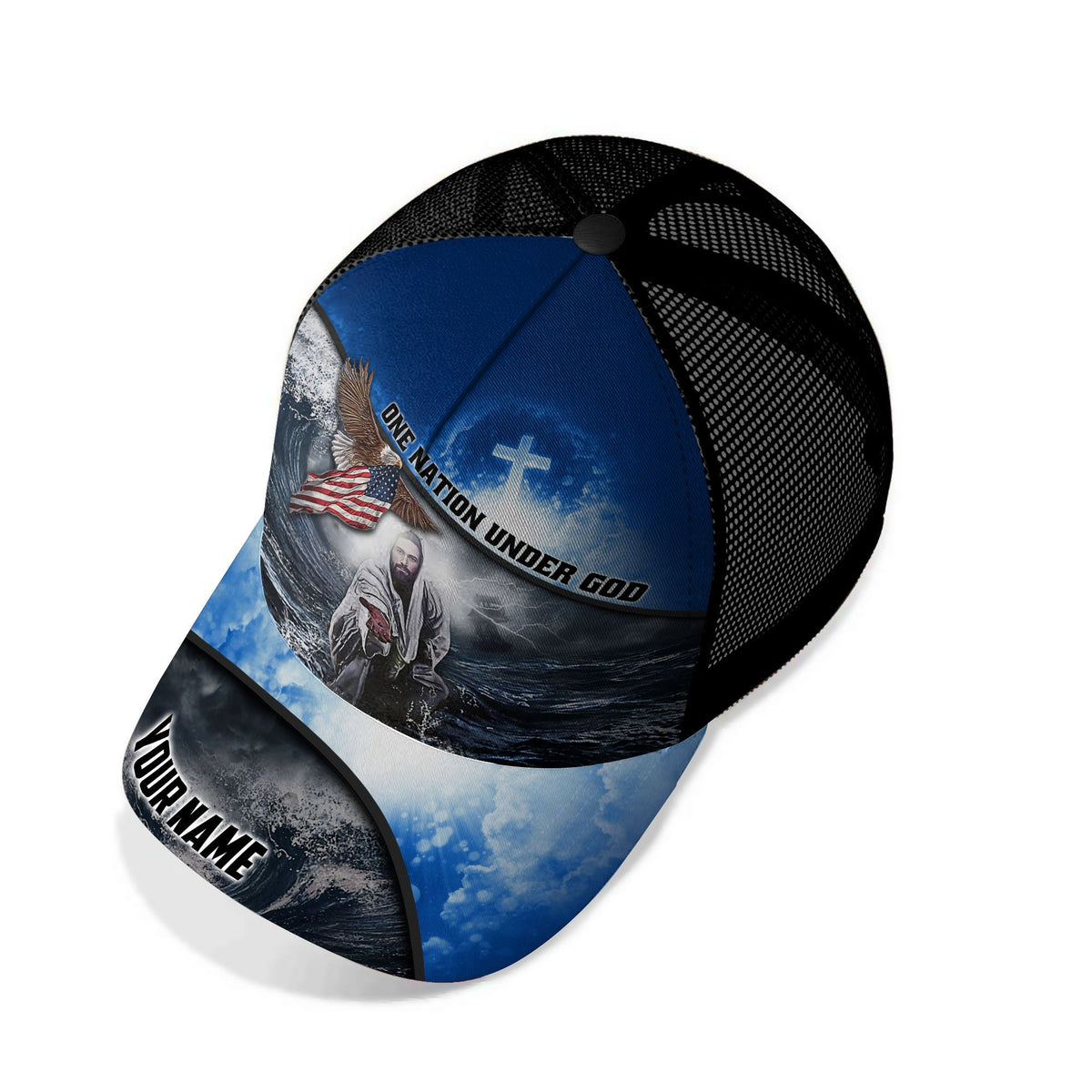 Premium One Nation Under God, America Eagle 3D Blue Hats Personalized