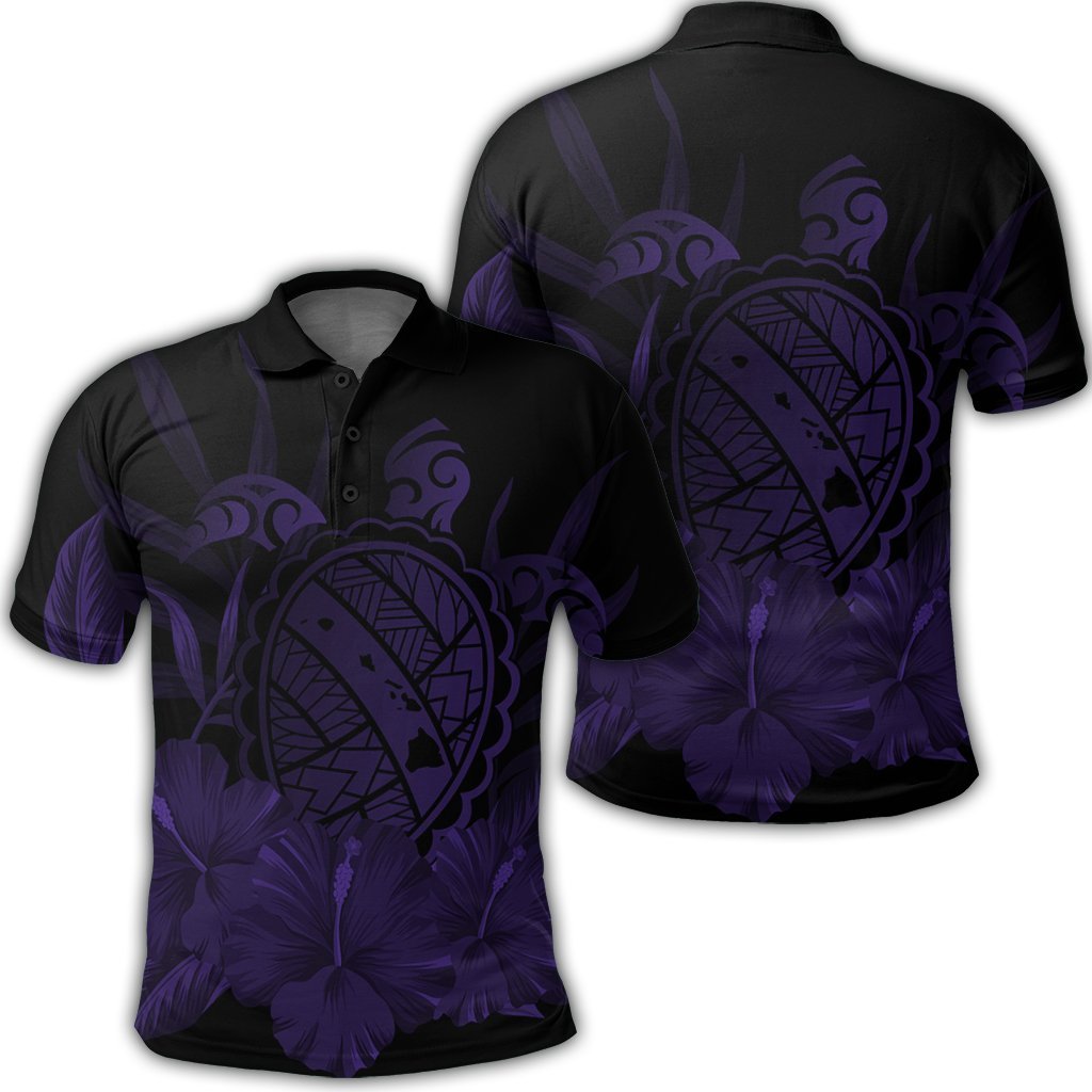 Hawaiian Map Turtle Hibiscus Polynesian Polo Shirt Purple - Shopicos
