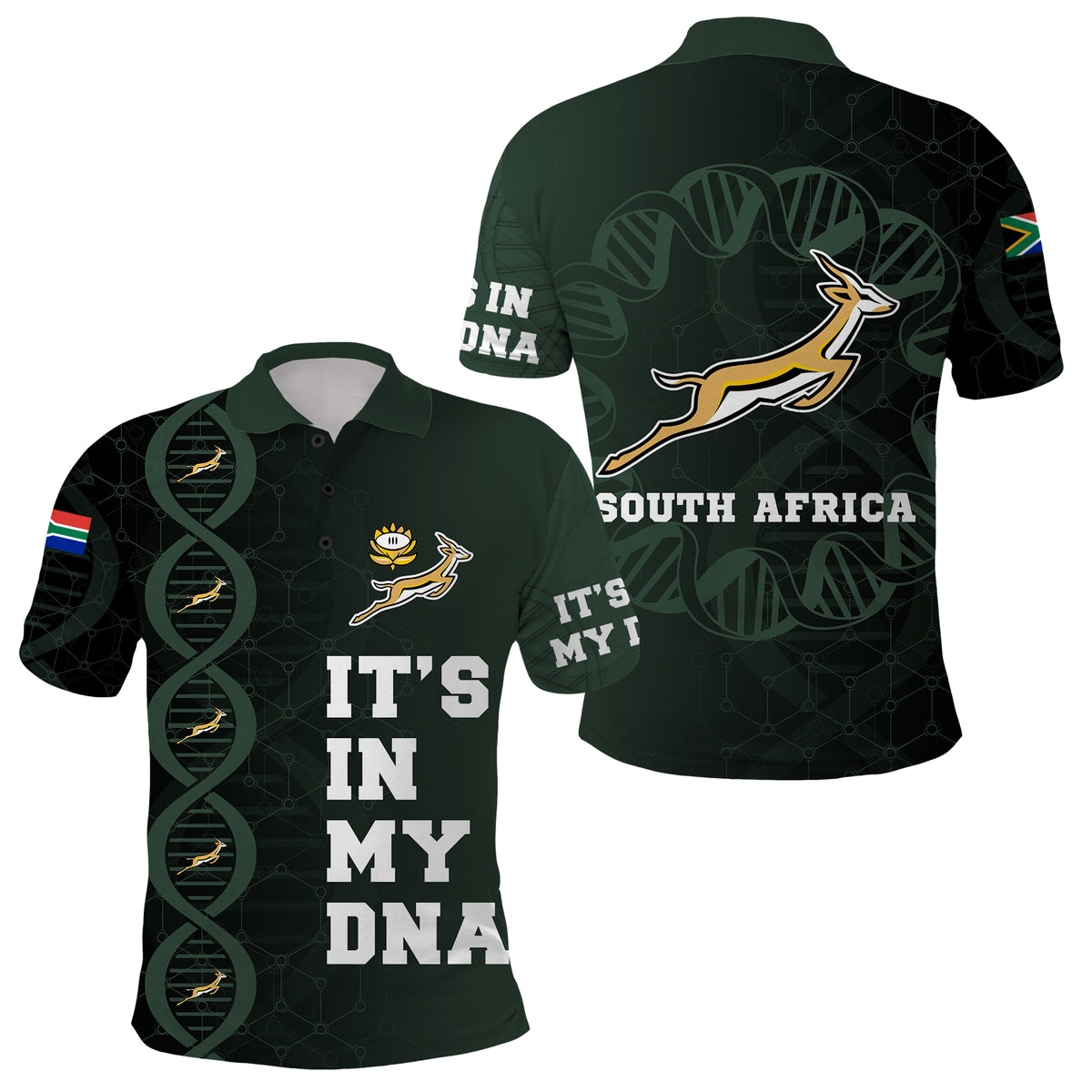 South Africa Springboks DNA Polo Shirt Green Version - Shopicos