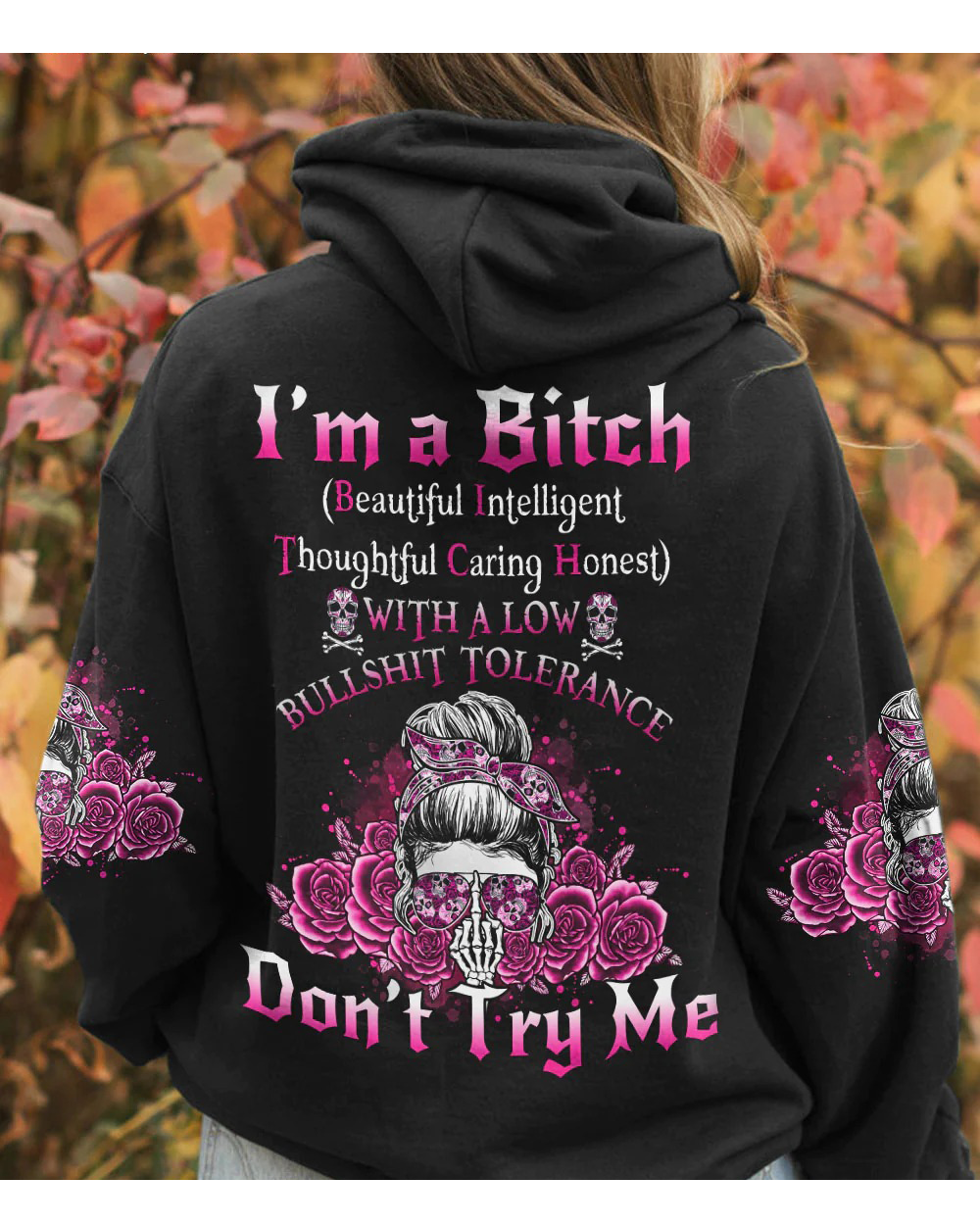 I'm A B Don't Try Me Skull Black Hoodie - Shopicos