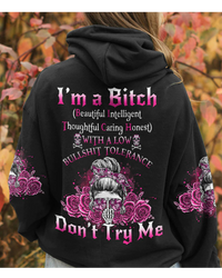 I'm A B Don't Try Me Skull Black Hoodie - Shopicos