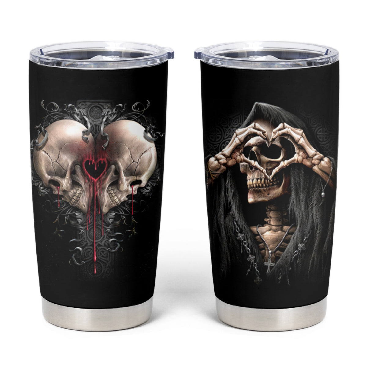 Reaper Heart Tumbler Cup Eternal Embrace - Uniting Souls in the Realm of Skulls - Shopicos