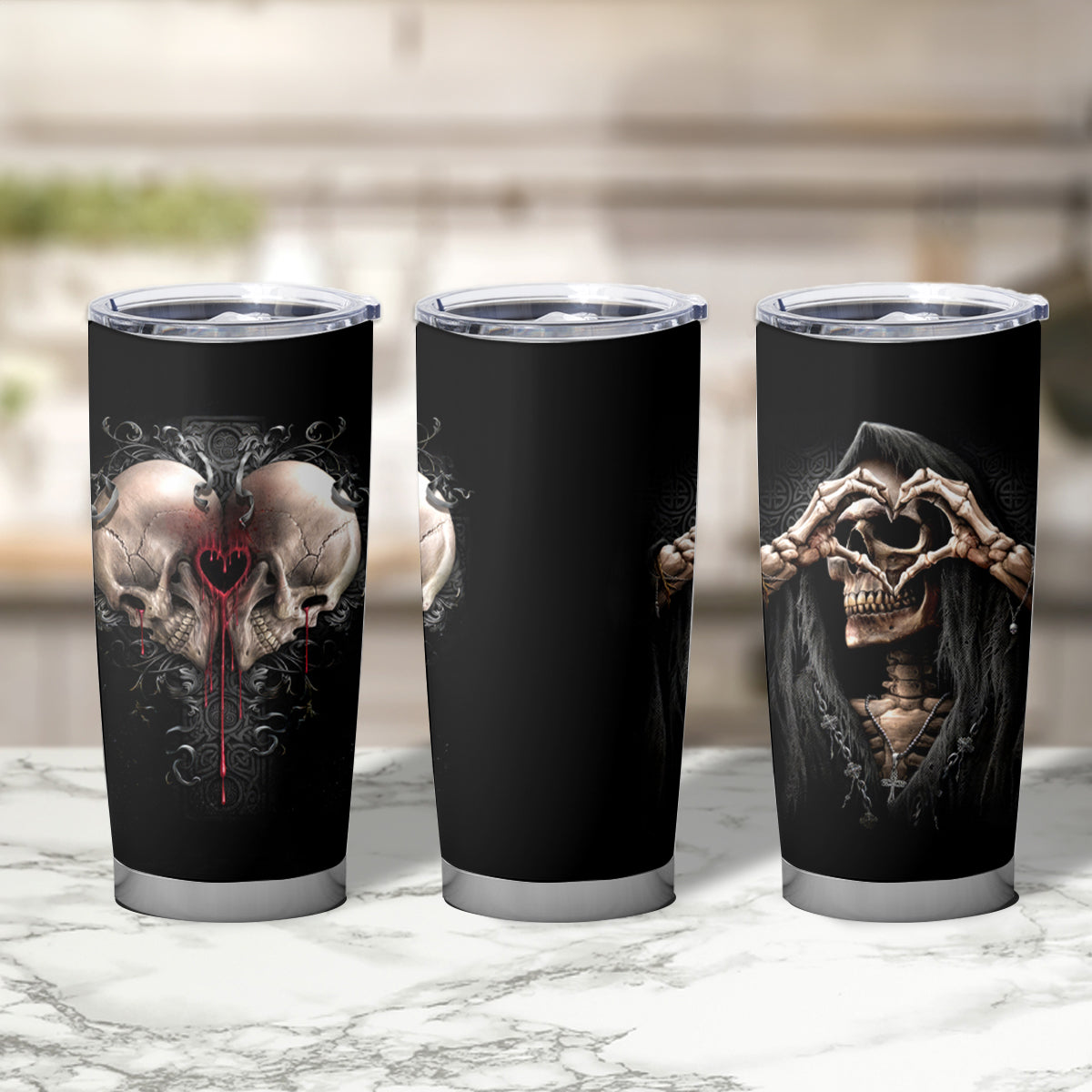 Reaper Heart Tumbler Cup Eternal Embrace - Uniting Souls in the Realm of Skulls - Shopicos