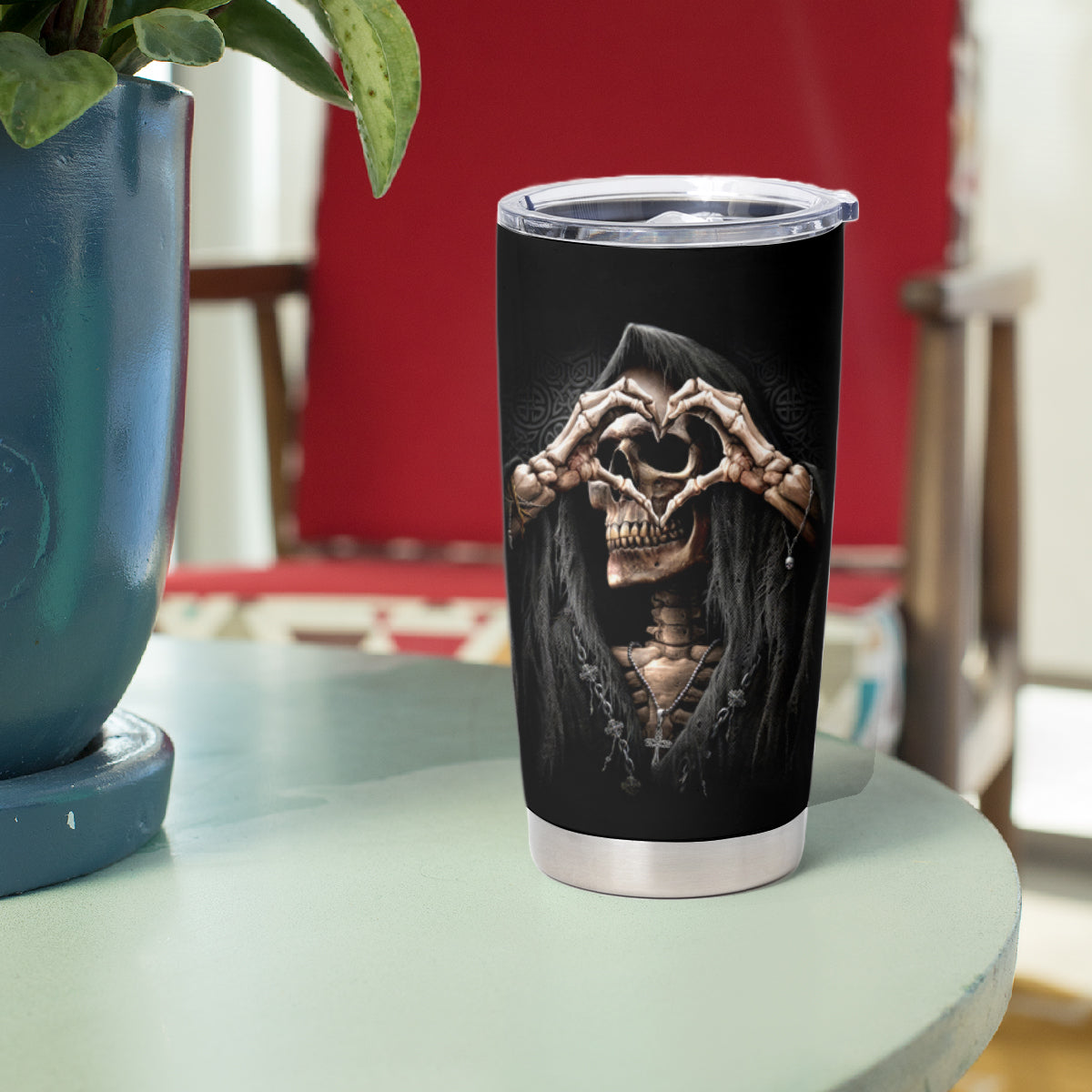Reaper Heart Tumbler Cup Eternal Embrace - Uniting Souls in the Realm of Skulls - Shopicos