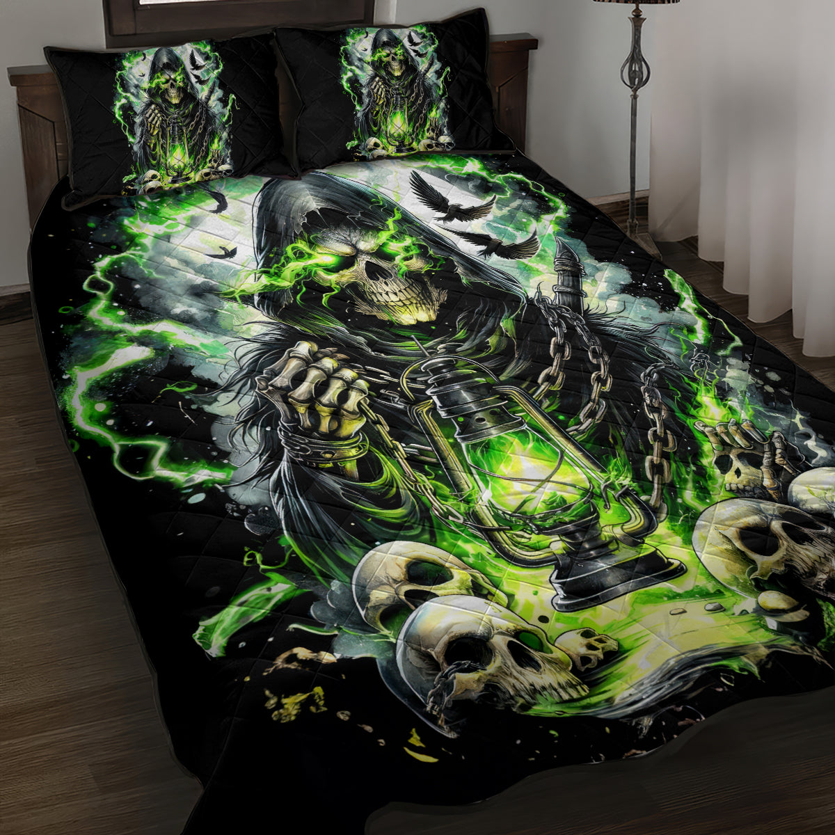 Reaper Skull Quilt Bed Set I Think I Was Designed To Be Alone - Shopicos