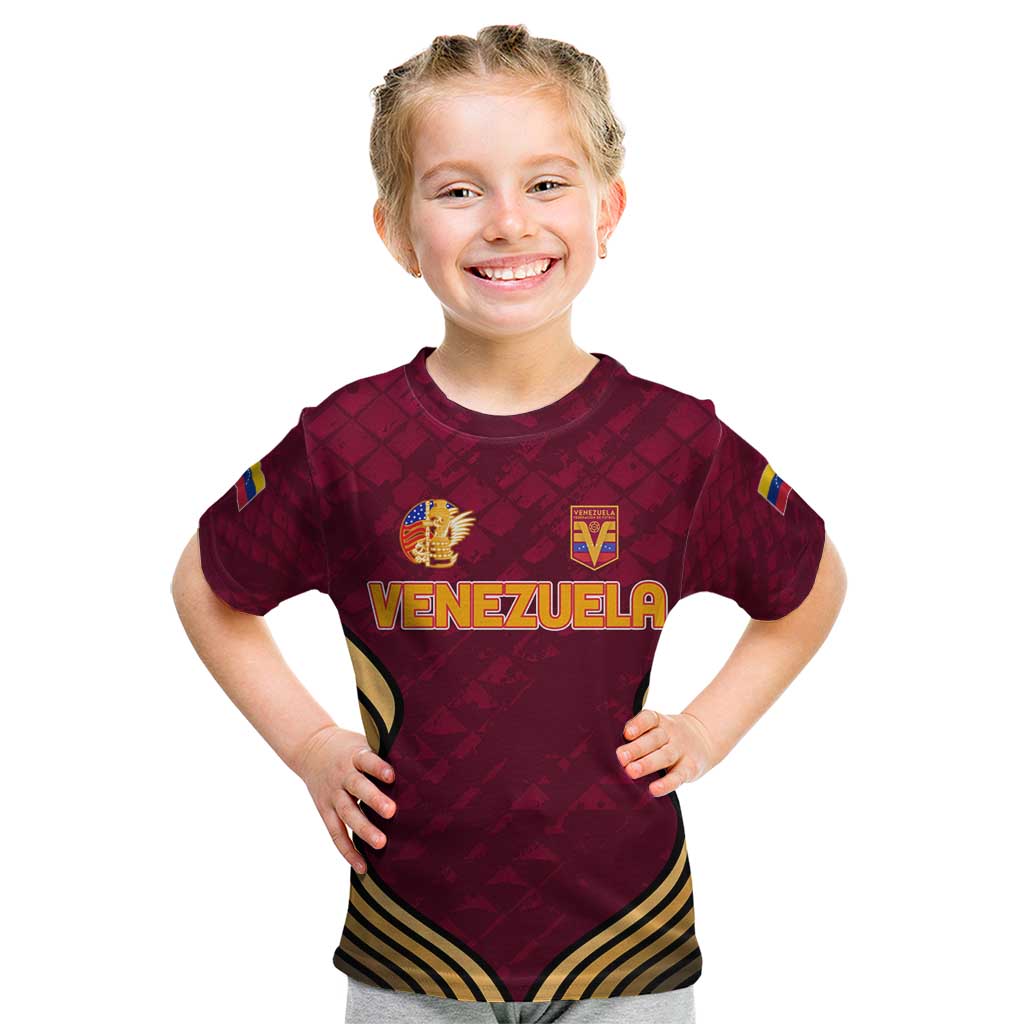 Custom Venezuela Football 2024 Kid T Shirt The Red Wine - Shopicos