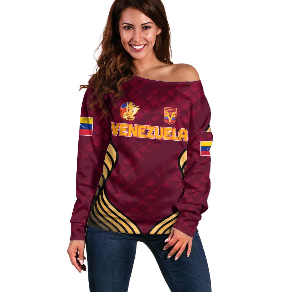 Custom Venezuela Football 2024 Off Shoulder Sweater The Red Wine - Shopicos
