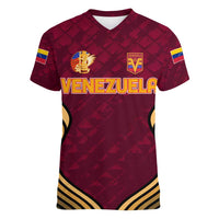 Custom Venezuela Football 2024 Women V-Neck T-Shirt The Red Wine - Shopicos