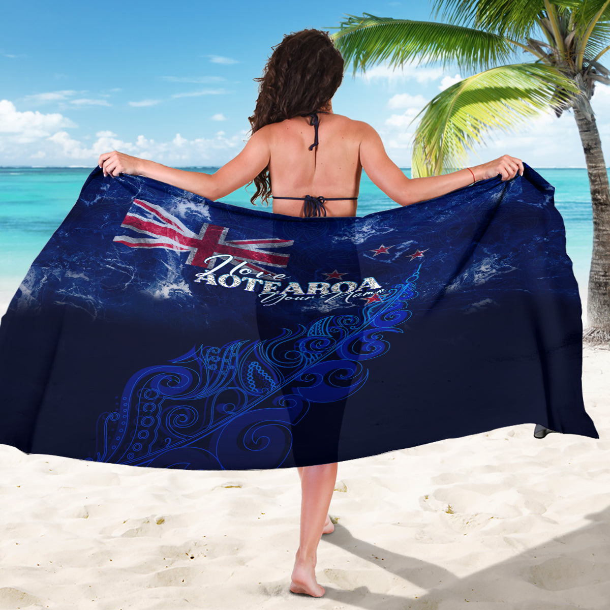 Personalised New Zealand Sarong Aotearoa Map Silver Fern - Shopicos