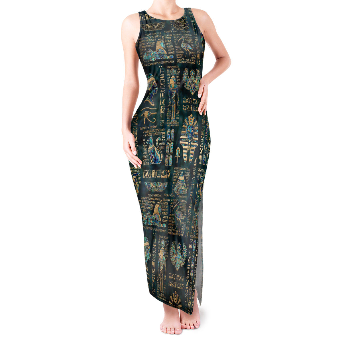 Egyptian Hieroglyphs And Deities Tank Maxi Dress - Shopicos