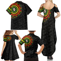 Adinkra Symbols Family Matching Summer Maxi Dress and Hawaiian Shirt African Culture - Shopicos