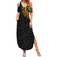 Adinkra Symbols Family Matching Summer Maxi Dress and Hawaiian Shirt African Culture - Shopicos
