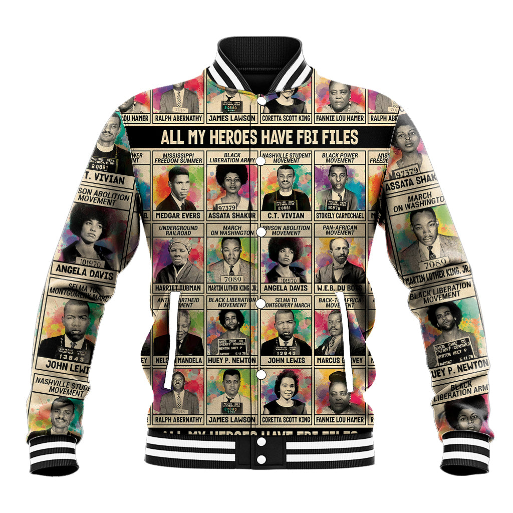 All My Heroes Have FBI Files Baseball Jacket Civil Rights Leaders - Shopicos