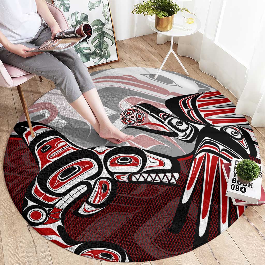 Haida Orca and Eagle Battle Round Carpet Canada Pacific Northwest Tribal Art