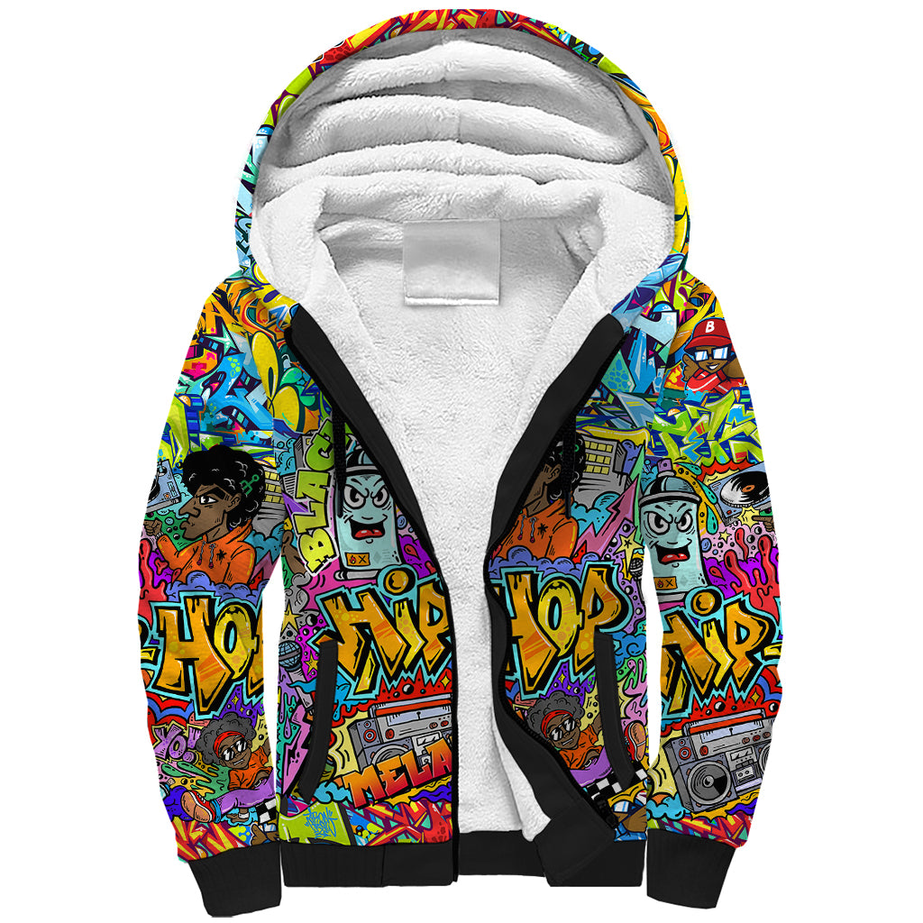 Hip Hop Graffiti Art Sherpa Hoodie Black Power - Shopicos