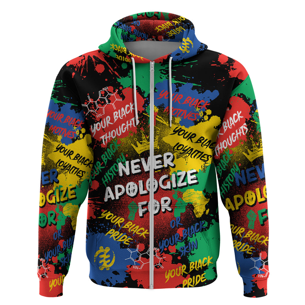 Never Apologize For Being Black Zip Hoodie - Shopicos