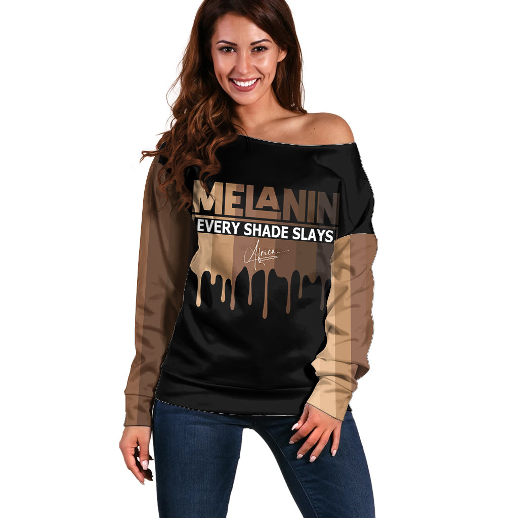 Every Shade Slays Melanin Off Shoulder Sweater African Signature - Shopicos