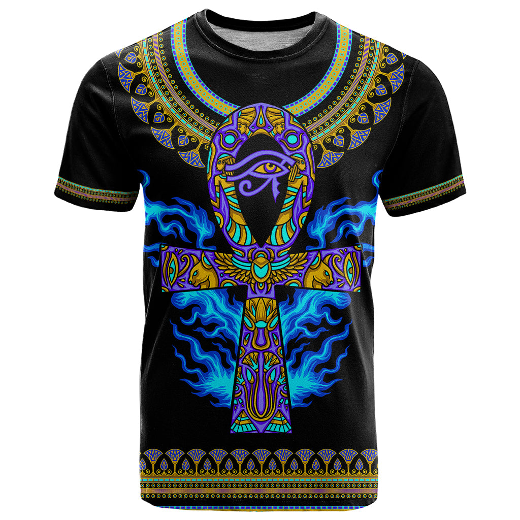 Egyptian Ankh Golden Blue Fire T Shirt - Shopicos