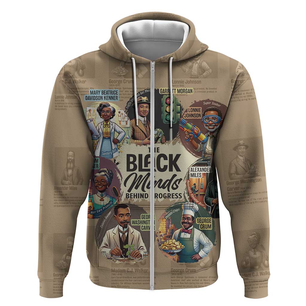The Black Minds Behind Progress Zip Hoodie Africa Black Invention - Shopicos