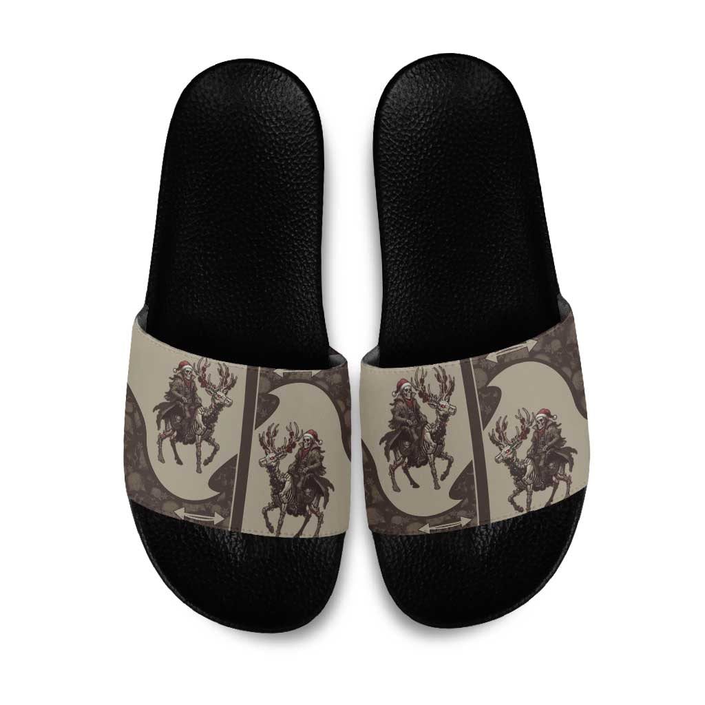 Western Yoke Slide Sandals Skeleton Cowboy Santa On A Reindeer - Shopicos
