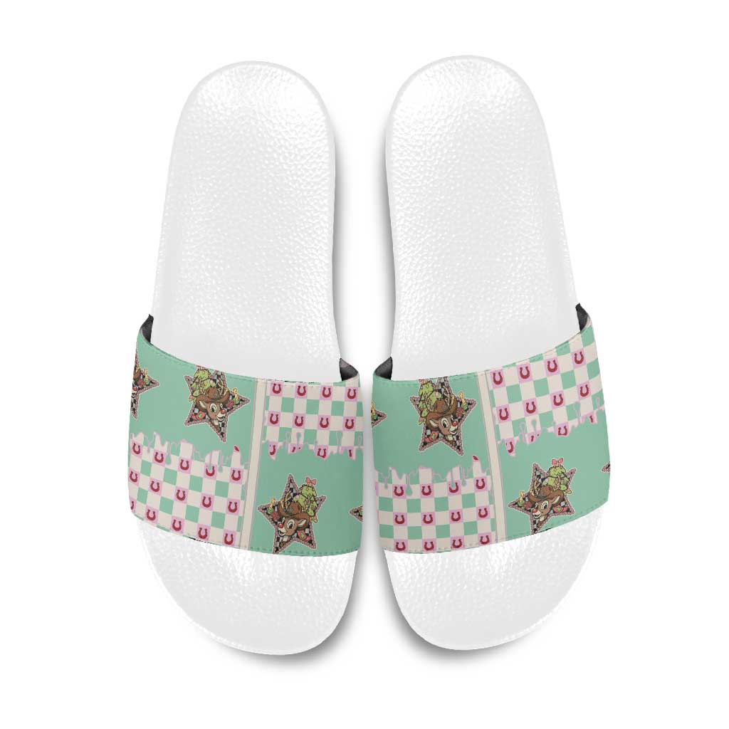 Western Yoke Slide Sandals Rudolph Cowboy Christmas Retro Style - Shopicos