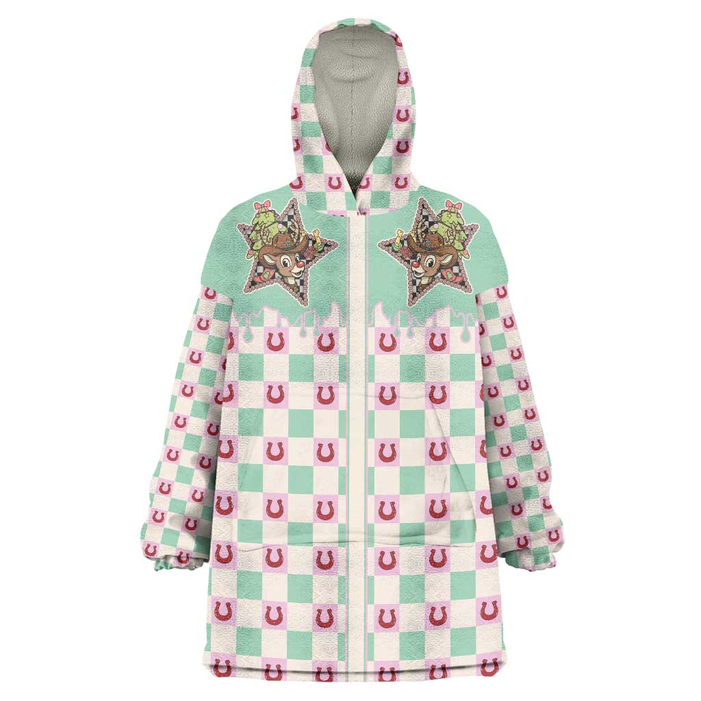 Western Yoke Wearable Blanket Hoodie Rudolph Cowboy Christmas Retro Style - Shopicos