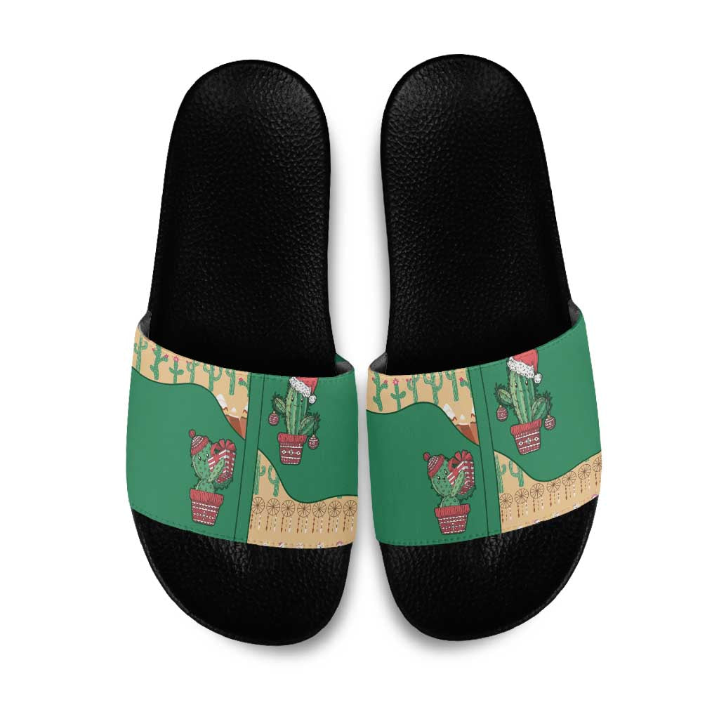 Western Yoke Slide Sandals Cactus Christmas Cute Style - Shopicos