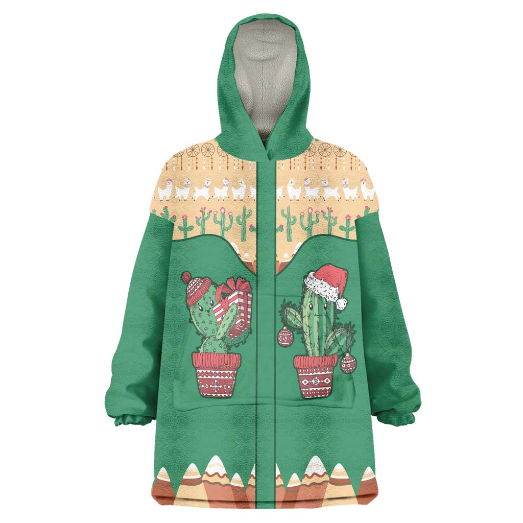 Western Yoke Wearable Blanket Hoodie Cactus Christmas Cute Style - Shopicos