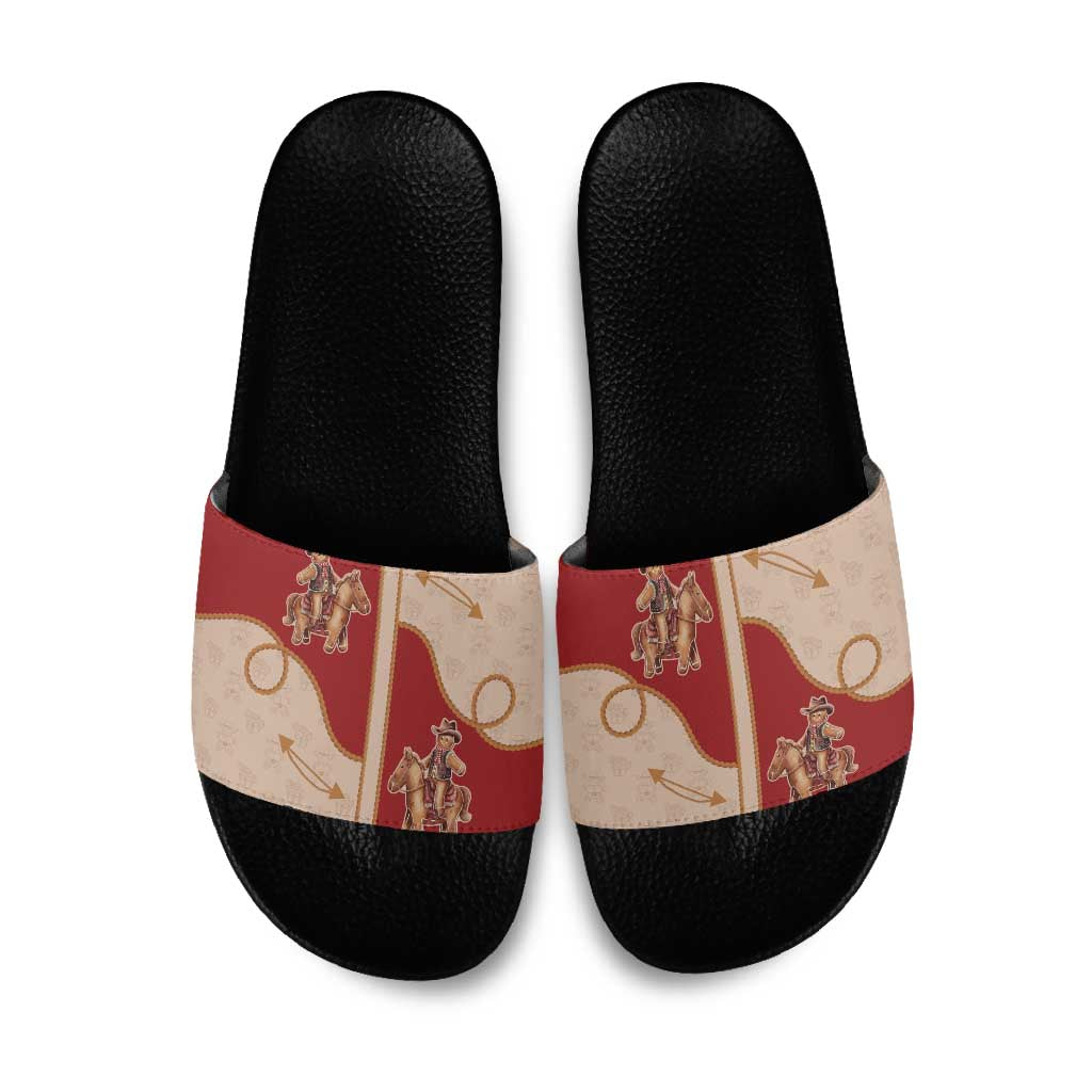 Western Yoke Slide Sandals Gingerbread Howdy Christmas - Shopicos