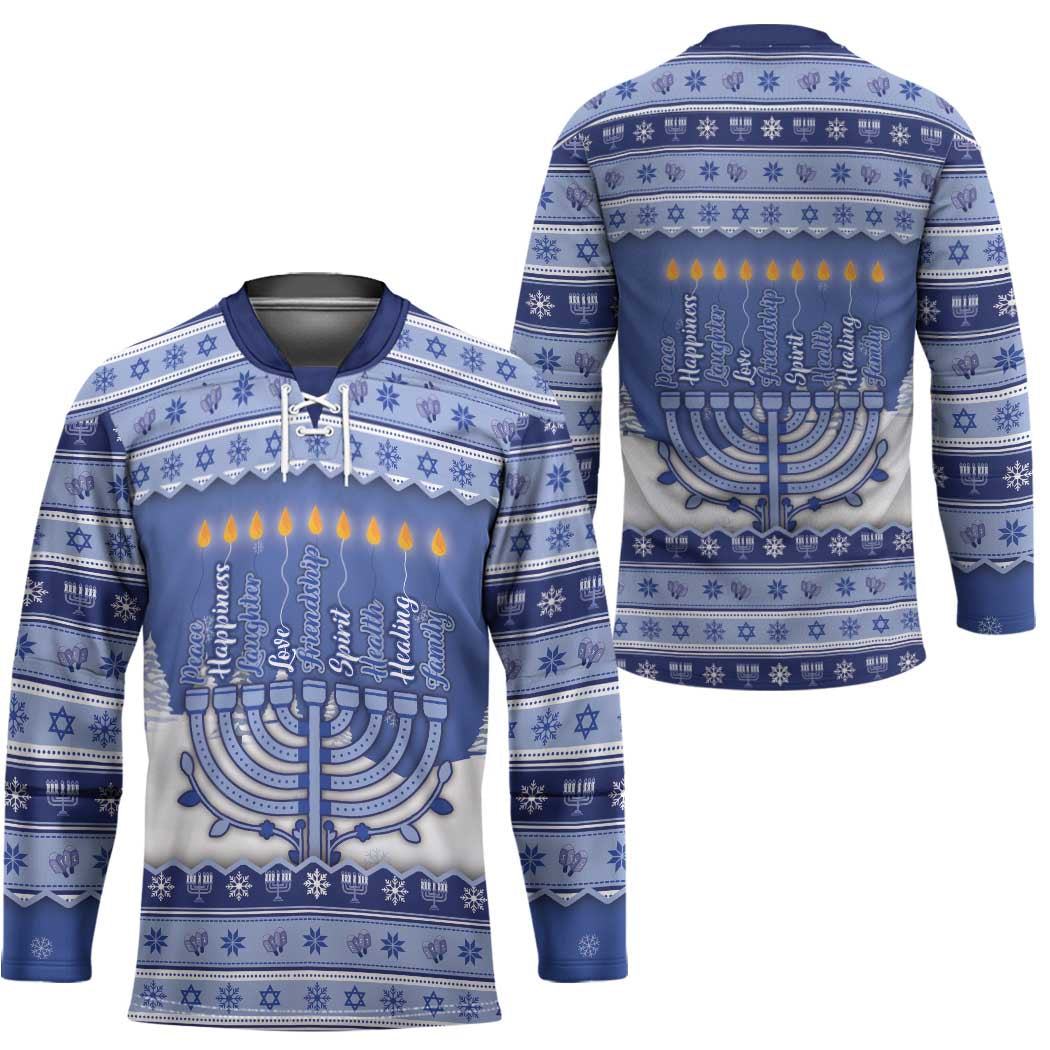 Hanukkah Christmas Hockey Jersey Love And Lights - Shopicos