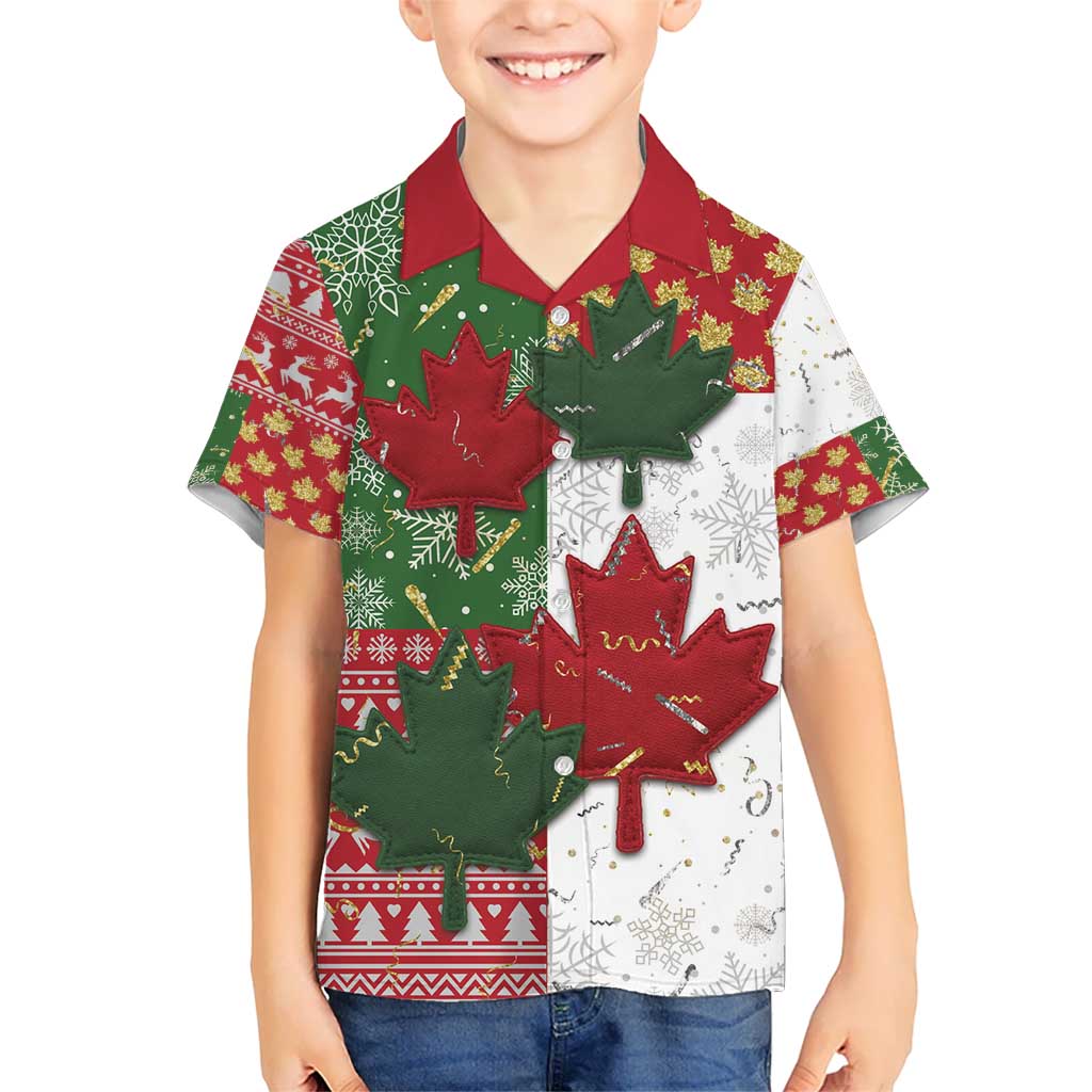 Canada Christmas Kid Hawaiian Shirt Maple Leaves Patchwork Style - Shopicos