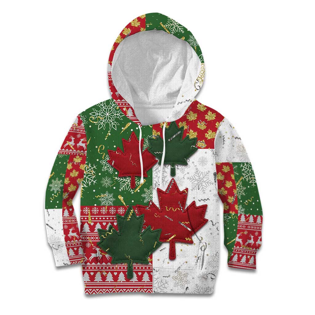 Canada Christmas Kid Hoodie Maple Leaves Patchwork Style - Shopicos