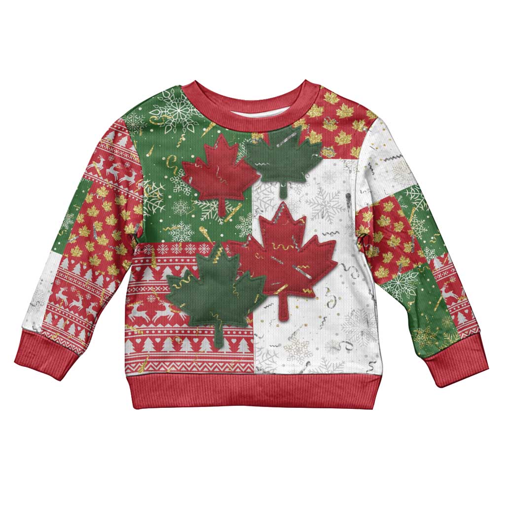 Canada Christmas Kid Ugly Christmas Sweater Maple Leaves Patchwork Style - Shopicos