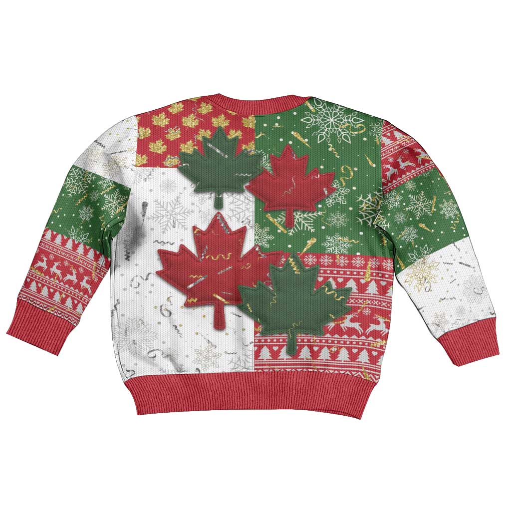 Canada Christmas Kid Ugly Christmas Sweater Maple Leaves Patchwork Style - Shopicos