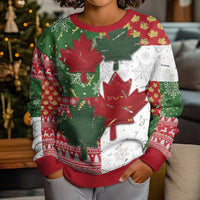 Canada Christmas Kid Ugly Christmas Sweater Maple Leaves Patchwork Style - Shopicos