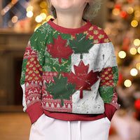Canada Christmas Kid Ugly Christmas Sweater Maple Leaves Patchwork Style - Shopicos