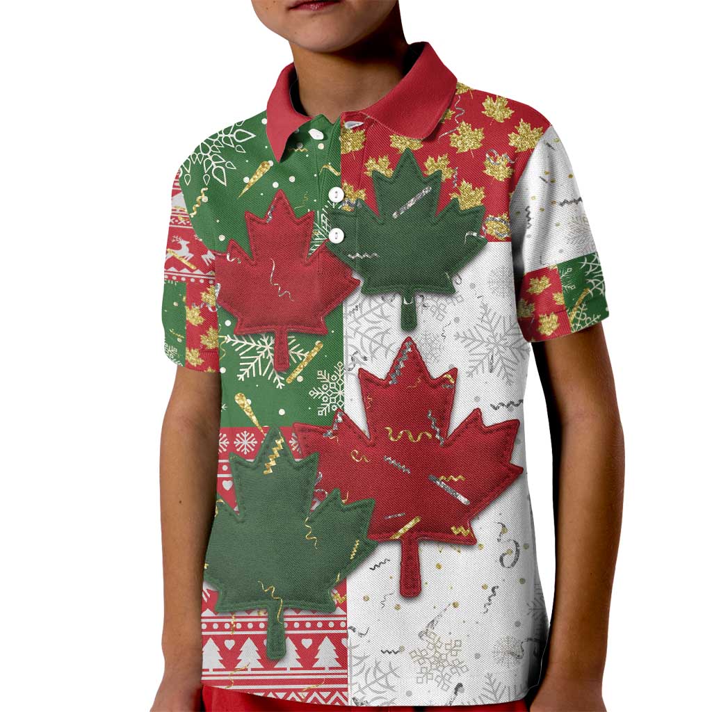 Canada Christmas Kid Polo Shirt Maple Leaves Patchwork Style - Shopicos