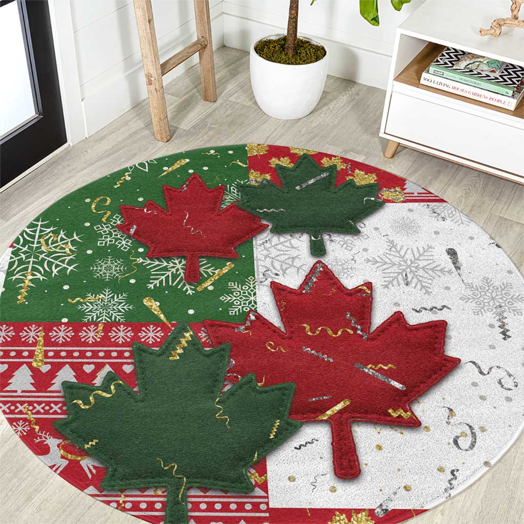 Canada Christmas Round Carpet Maple Leaves Patchwork Style - Shopicos