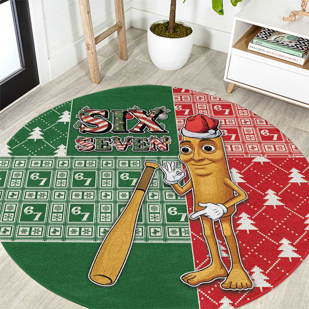 Six Seven Christmas Round Carpet Funny Tung Tung Tung Sahur - Shopicos