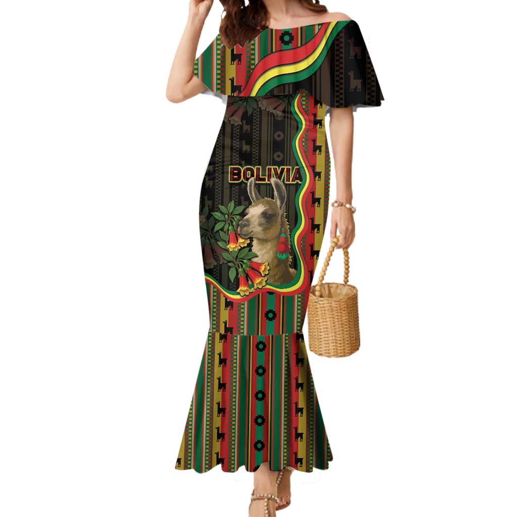 Bolivia Mermaid Dress The Llama With Kantuta Over Andean Patterns - Shopicos