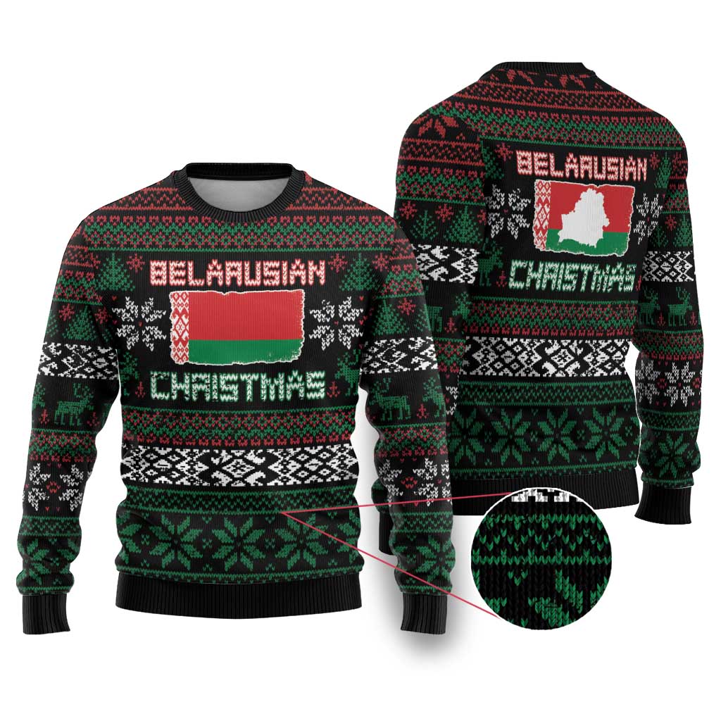 Belarus Christmas Ugly Christmas Sweater Flag With Belarusian Patterns - Shopicos