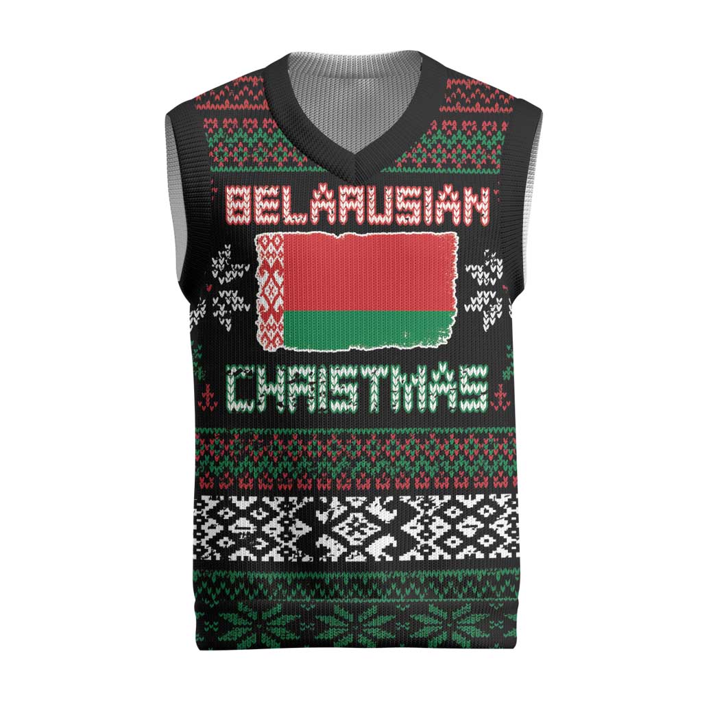 Belarus Christmas Knitted V-Neck Vest Flag With Belarusian Patterns - Shopicos