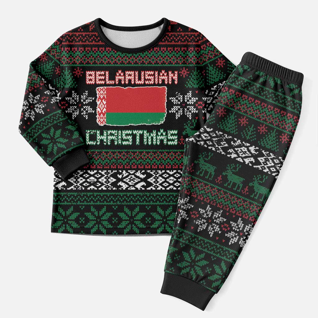 Belarus Christmas Pajama Set Flag With Belarusian Patterns - Shopicos